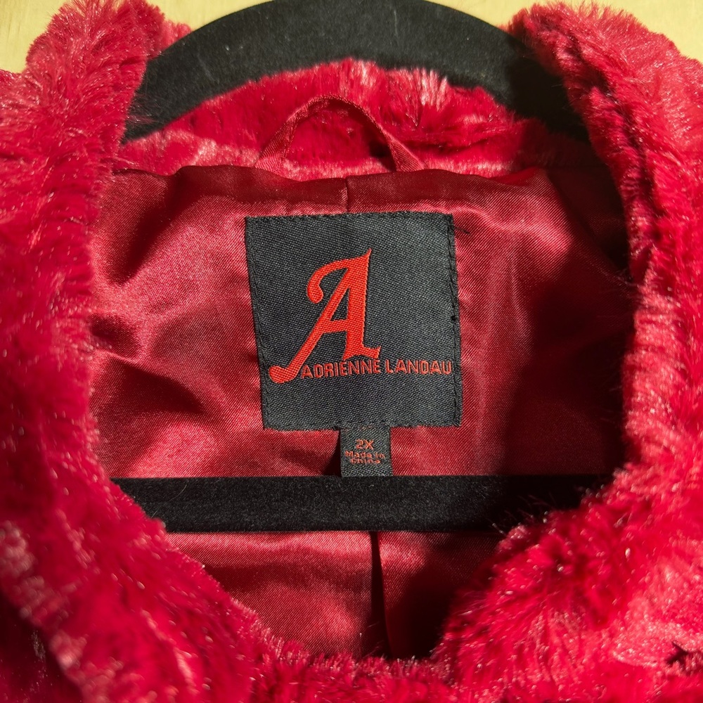 Adrienne Landau Red Faux‎ Fur Croc Embossed Zip Jacket Women’s 2X Plush Luxe - Picture 6 of 12